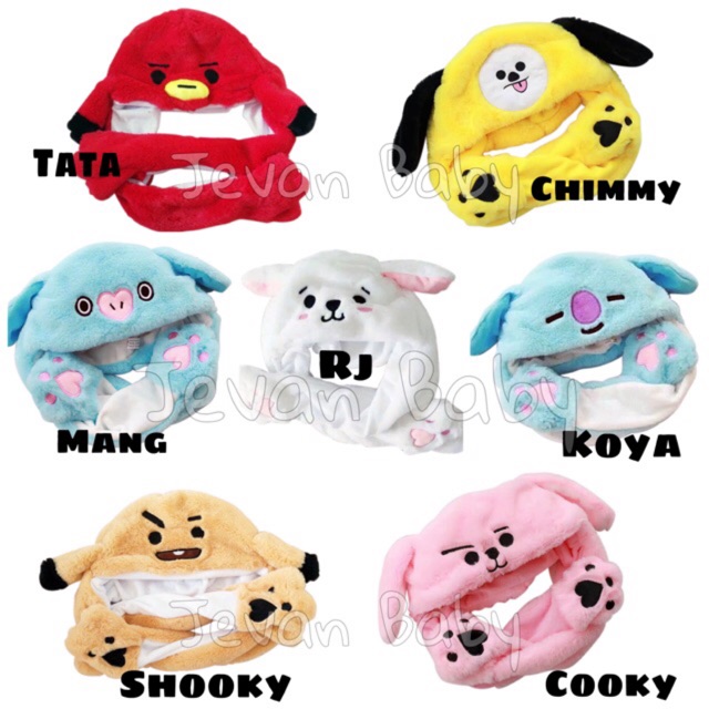 BunnyHat Topi Kupluk Korea TIKTOK BTS BT21 KPOP Tata Cooky Shooky RJ Mang Koya Chimmy LED NOLED