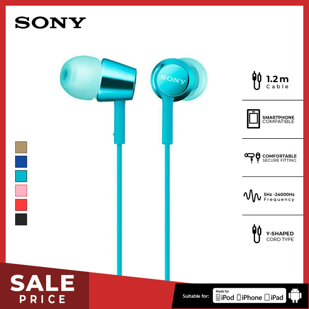 Earphone Sony MDR-EX155AP Wire Headset With Microphone - Light Blue SONY Earphone Original