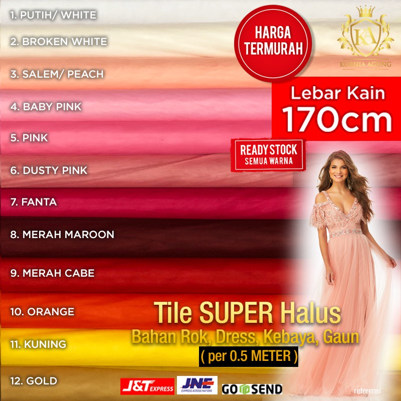 Jual Kain Tile Tulle Tila Super Halus Bahan Rok Dress Gaun 50cm x 170cm