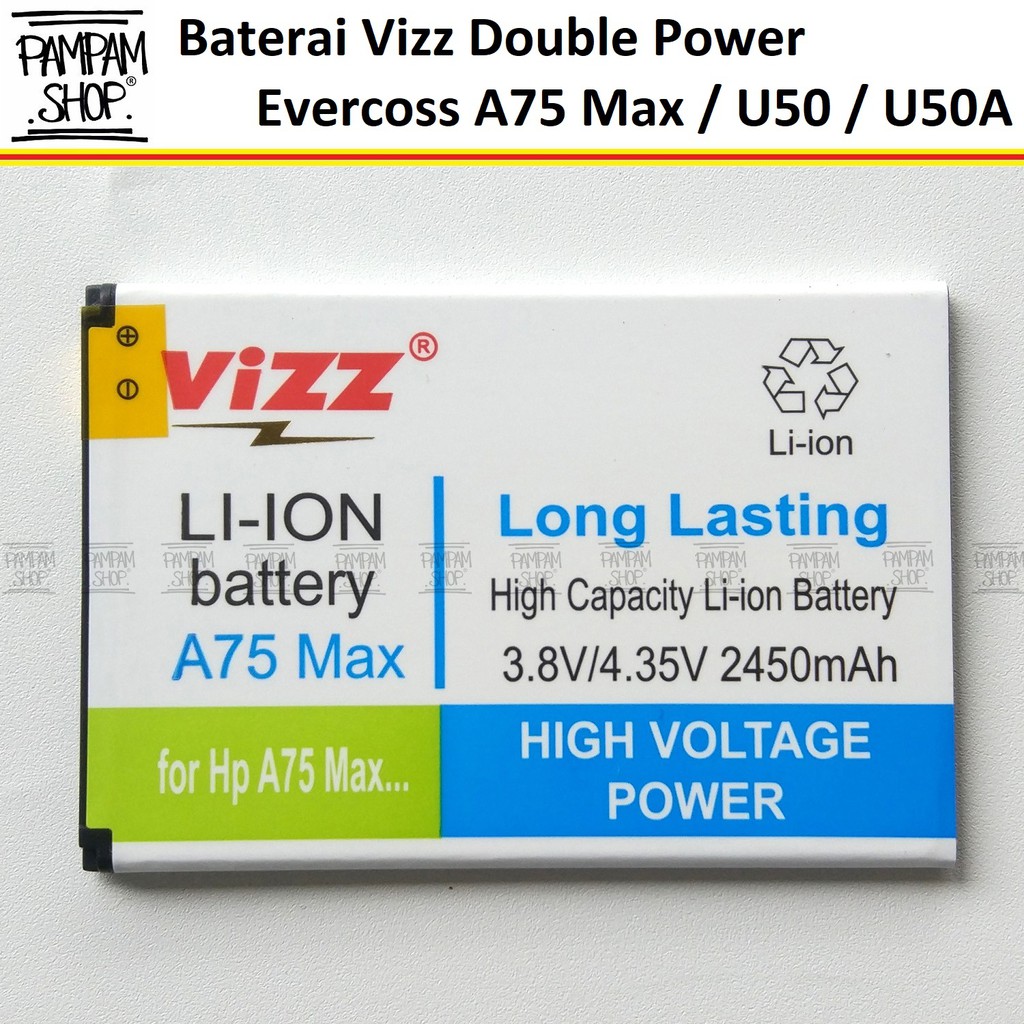 Baterai Vizz Double Power Handphone Cross Evercoss A75 Max U50 U50A Winner Y Silver Smart Batre