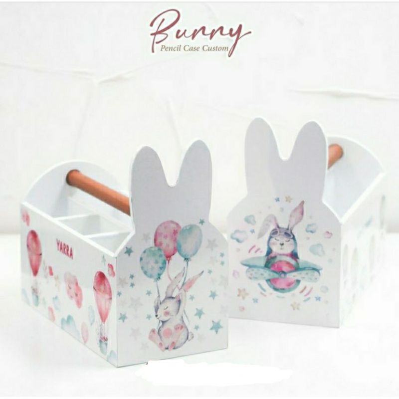 

PENCIL CASE BUNNY SMALL Wooden Gift Hampers TEMPAT PENSIL ANAK CUSTOM MOTIF NAMA ANAK SOUVENIR ULTAH