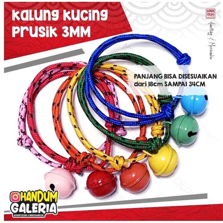 KALUNG KUCING PRUSIK TEBAL 3MM LONCENG DORAEMON 22MM MERAh - KALUNG ANJING TALI PARACORD LONCENG UFO