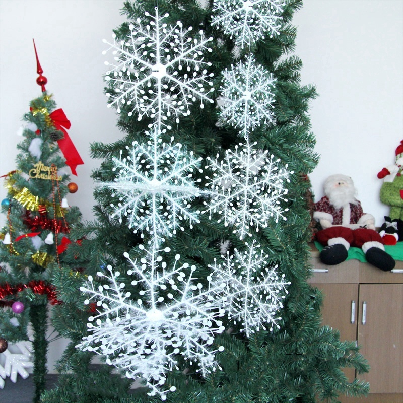 30pcs Ornamen Desain Snowflakes Bahan Plastik Untuk Dekorasi Pohon Natal