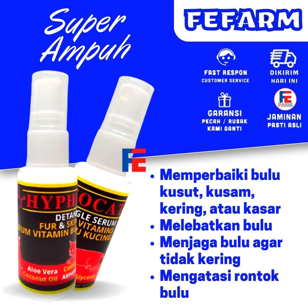 Penumbuh Bulu Kucing Vitamin Spray HYPOCAT Penumbuh dan Anti Rontok Bulu Kucing Spray Herbal Hair Tonic Spray FEFARM
