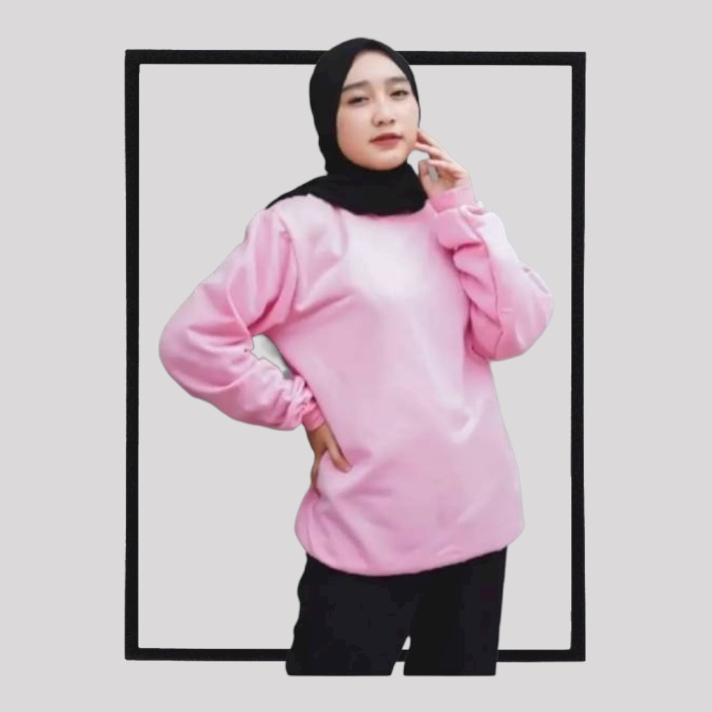 SWEATER_ID Sweater Polos Crewneck Pink Baby Pria Wanita Fleece Tebal Premium