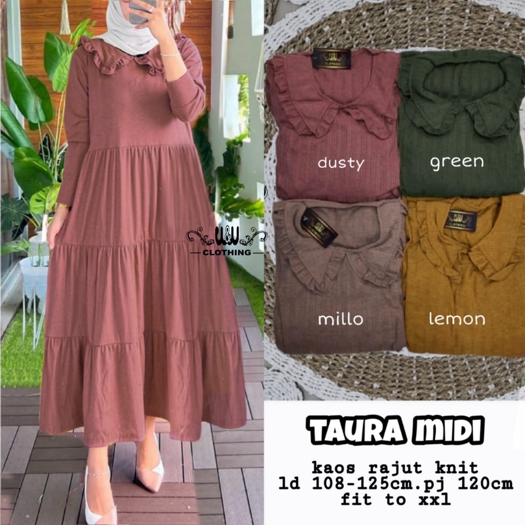 Baju Gamis Midi Pesta Big Size Polos Muslim Wanita Harian Kekinian Terbaru 2022 Kaos Rajut Knit Impo