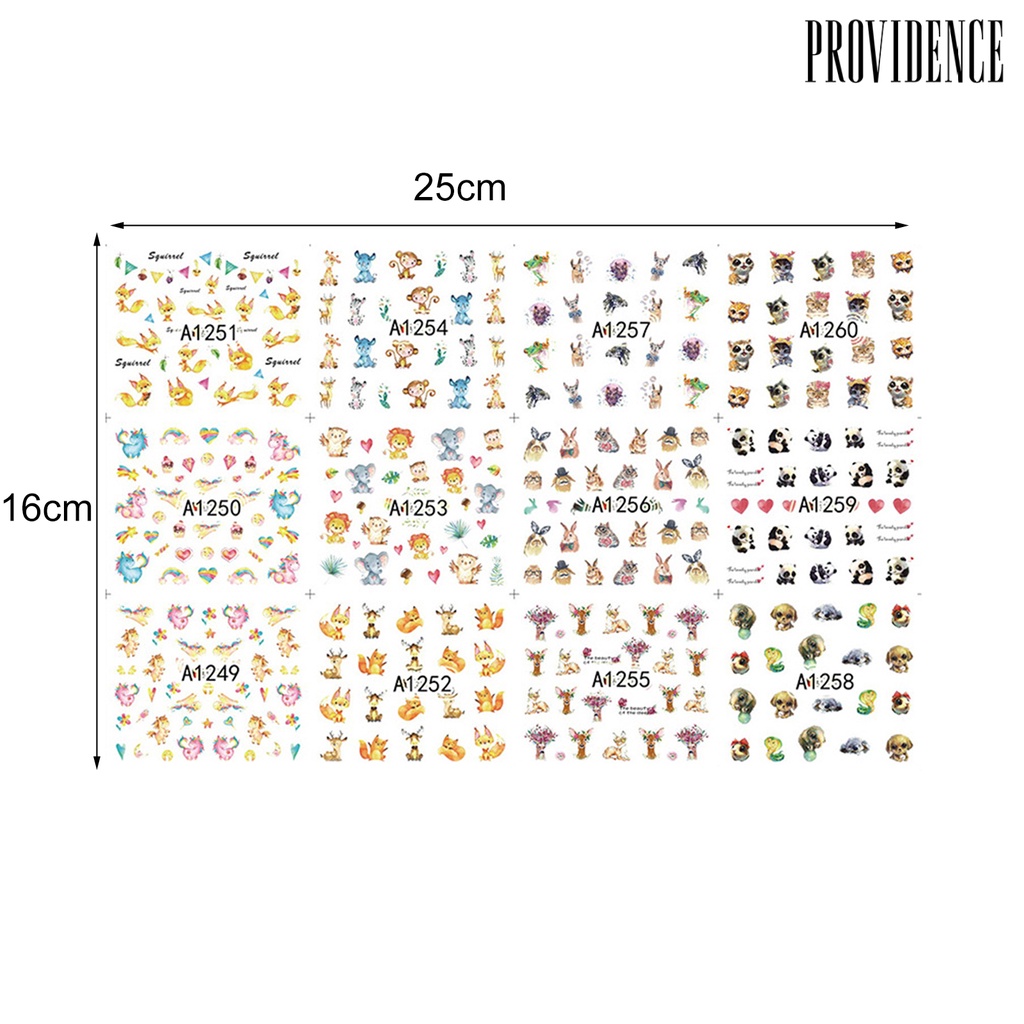 Providence 12Sheet Nail Patch Printed Pattern Waterproof Multiple Styles Women Nail Art Sticker for Beauty