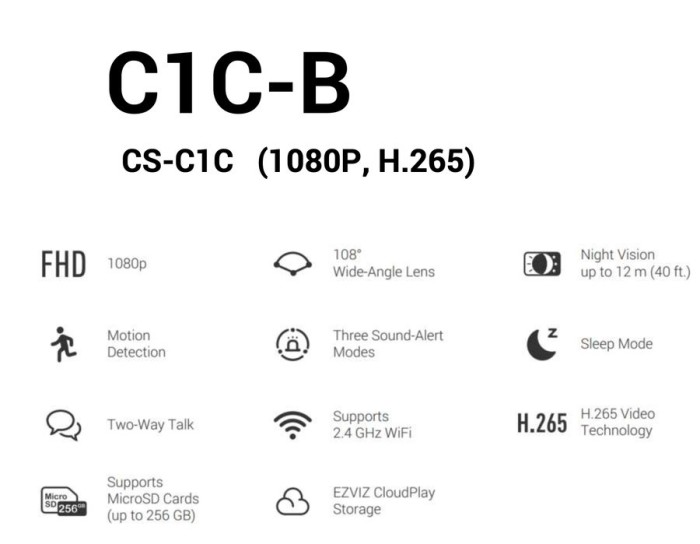 Ezviz C1C-B 1080P H 256 Wireless IP Camera Night Vision Garansi Resmi