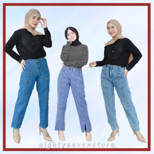 CELANA BOYFRIEND JEANS MNB SNOW WANITA BELAH BAWAH SAKU DEPAN