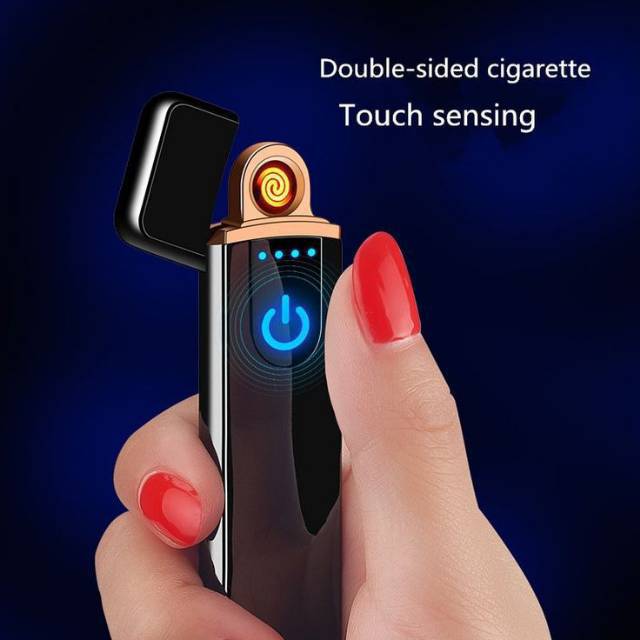 Korek Api Elektrik USB Mini Unik Fingerprint Touch Sensor LED Screen Lighter Murah COD