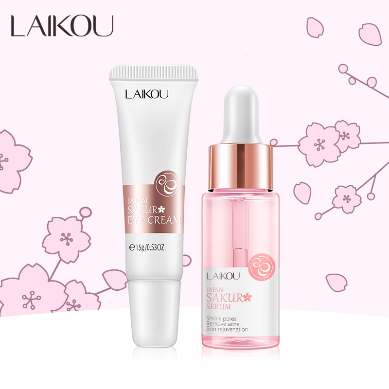 LAIKOU Krim Mata Sakura Menghilangkan Kerutan Lingkaran Hitam Kantung Mata Serum Pemutih 2 pcs