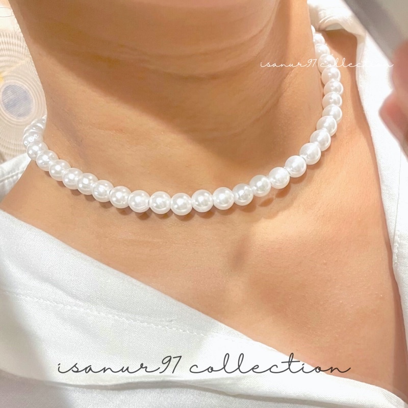 ISANUR97 Necklace Pearl Kalung Mutiara Choker Aksesoris Kalung Pearl Rantai Klavikula Hias Mutiara Untuk Aksesoris Perhiasan