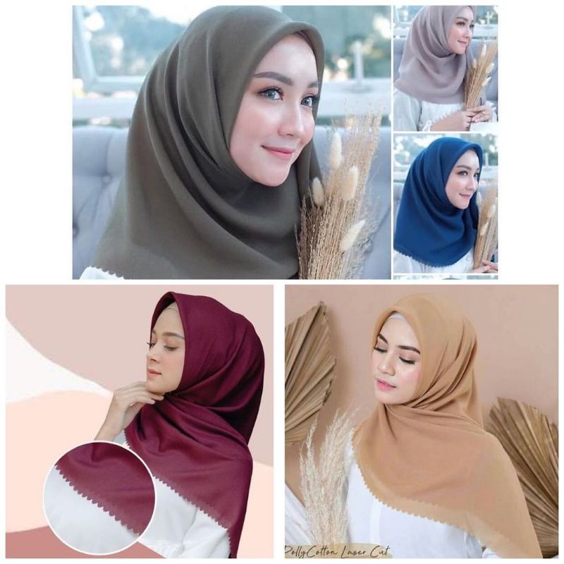 Bella Square Lasercut | Hijab segiempat polos | Kerudung bela square murah polos