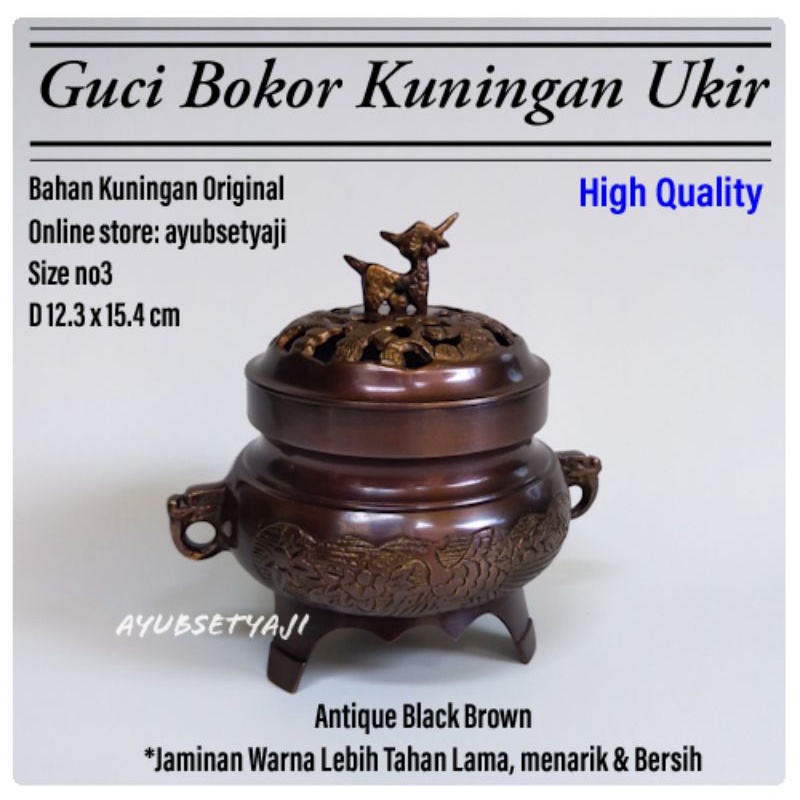 Bokor Kuningan Ukir 03 Besar Jumbo Hitam antik Hiolo Guci Tempat Dupa Ratus Holder Dupa Buhur Kemeny
