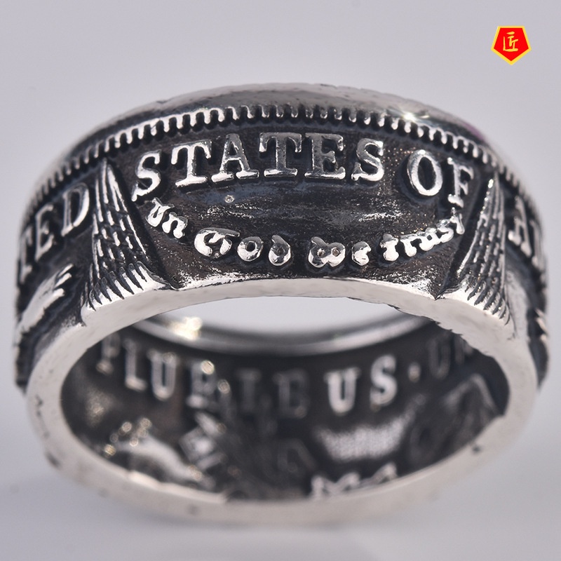 [Ready Stock]S925 Silver Retro Personality Motto Coin Ring