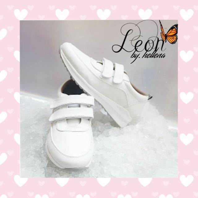 HELLENA - SEPATU WANITA SNEAKERS PUTIH PEACH IVORY TANPA TALI BEST SELLER KODE LEON SOLE RINGAN-6