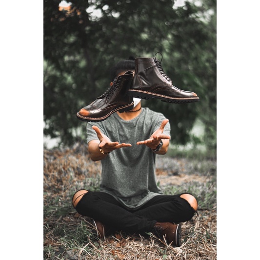 Sepatu Boots Kulit Asli - Vigos Commander Darkbrown