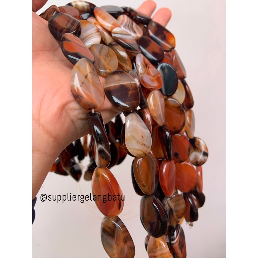 batu alam Penden simba oval mix orange brown carnelian 3 x 2 cm pipih