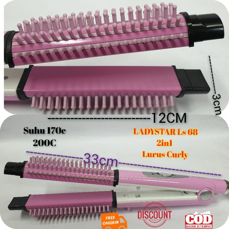 Alat Catok Rambut Ladystar Sisir 2in1 Rebonding Lurus Keriting Temperatur Murah Ls 68