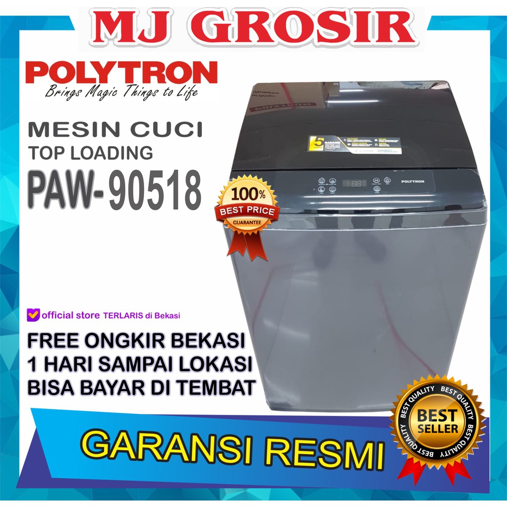 MESIN CUCI 1 TABUNG POLYTRON PAW 90518 TOP LOADING 9 KG ZEROMATIC