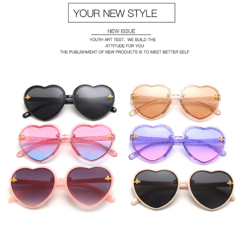 【YUZHU】COD New Fashion Glitter Cartoon Little Bee Love Sunglasses untuk Anak