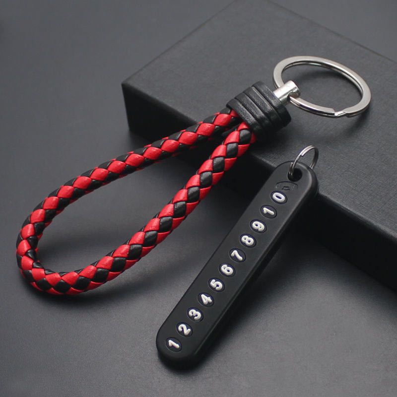 Baru DIY Anti Hilang Plat Nomor Telepon Gantungan Kunci Liontin Keyring Gantungan Kunci Mobil Anyaman Kabel Kulit Gantungan Kunci Mobil Gantungan Kunci Dengan Nomor Telepon