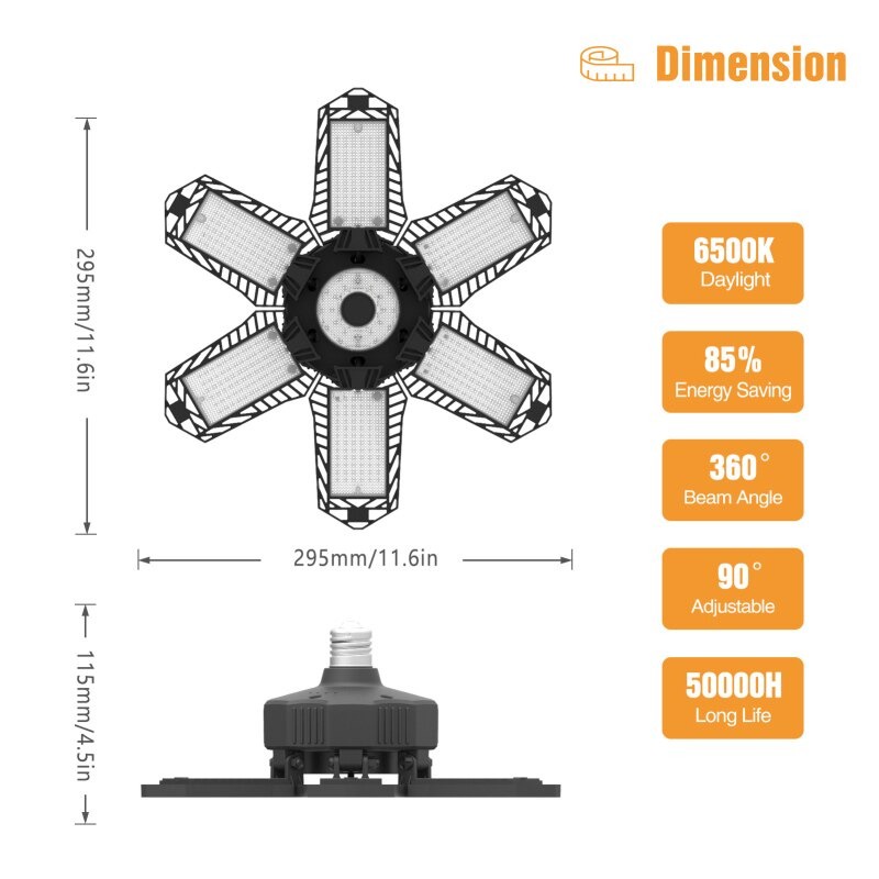 Lampu Garasi 6+1 Leaf Workshop Lighting Soket E26 150W - OBT031 - Black