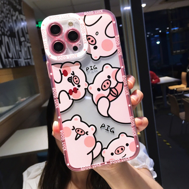 Soft Case Silikon Bumper Motif Kartun Babi Untuk iphone 11 12 13 Pro Max XS X XR 7 8 Plus SE 2020