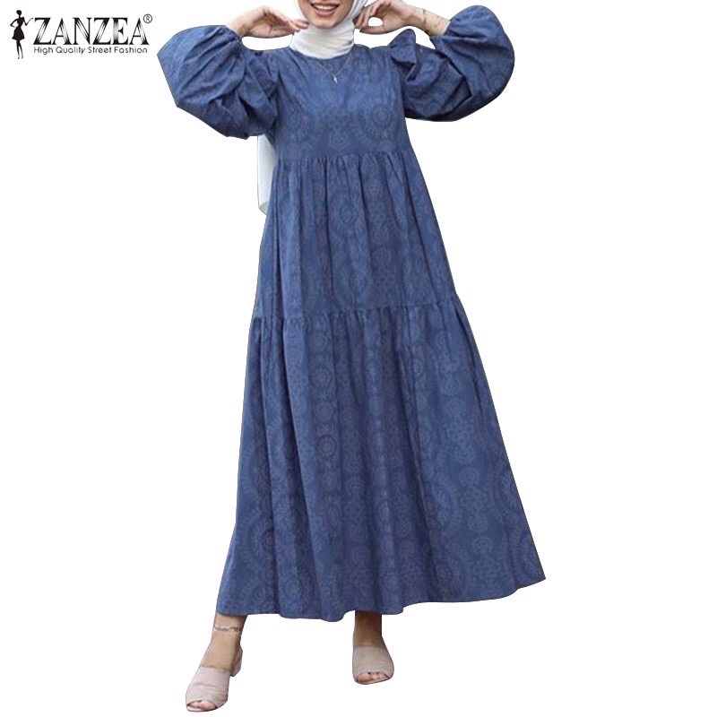 ZANZEA Women Printed Patchwork Puff Sleeve (muslim long dress) IMPORT