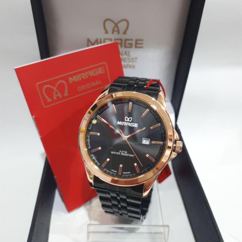 Jam Tangan Mirage Brp 8709 Rosegold Black Pria wanita Couple Original