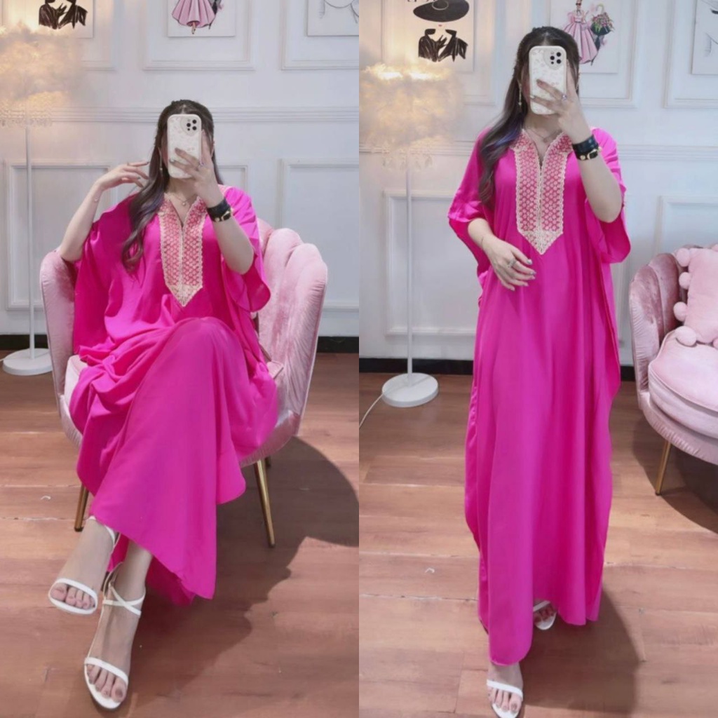 Kaftan Isyana Diamon Polos Jumbo Resleting Depan