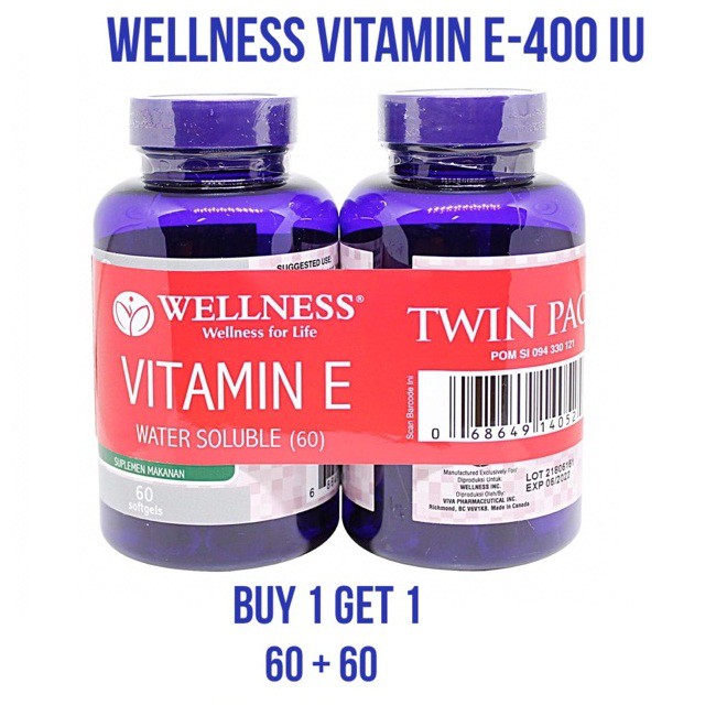 Wellness Natural Vitamin E 400 I.U 60 Sofgel water soluble Kesehatan kulit  Twin Pack (B690083)