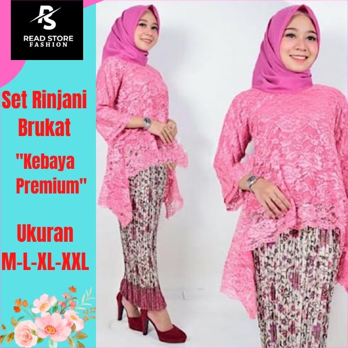 Setelan Kebaya Rinjani Brukat Modern Brokat Baju Seragam Wisuda Pesta Set Rok Kain Lilit Batik Warna