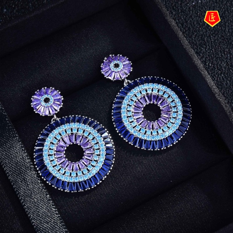 [Ready Stock]Color Earrings Exaggerated Temperamental Silver Needle