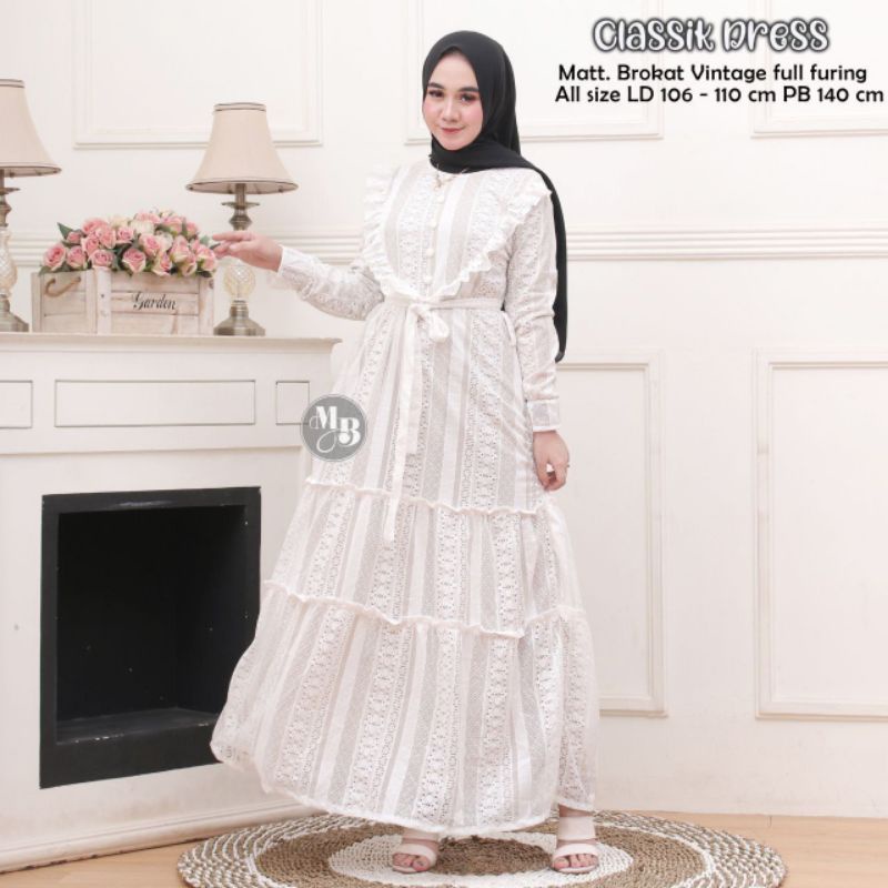 DRES BROKAT VINTAGE BAJU MUSLIMAH DEWASA FULL FURING ALL SIZE