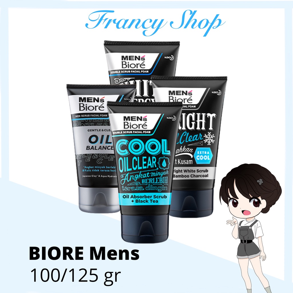 Sabun Cuci Muka Pria Biore Mens Men's Bright Oil Clear 100 gr / White Energy 100 gr / Non Scrub Oil 