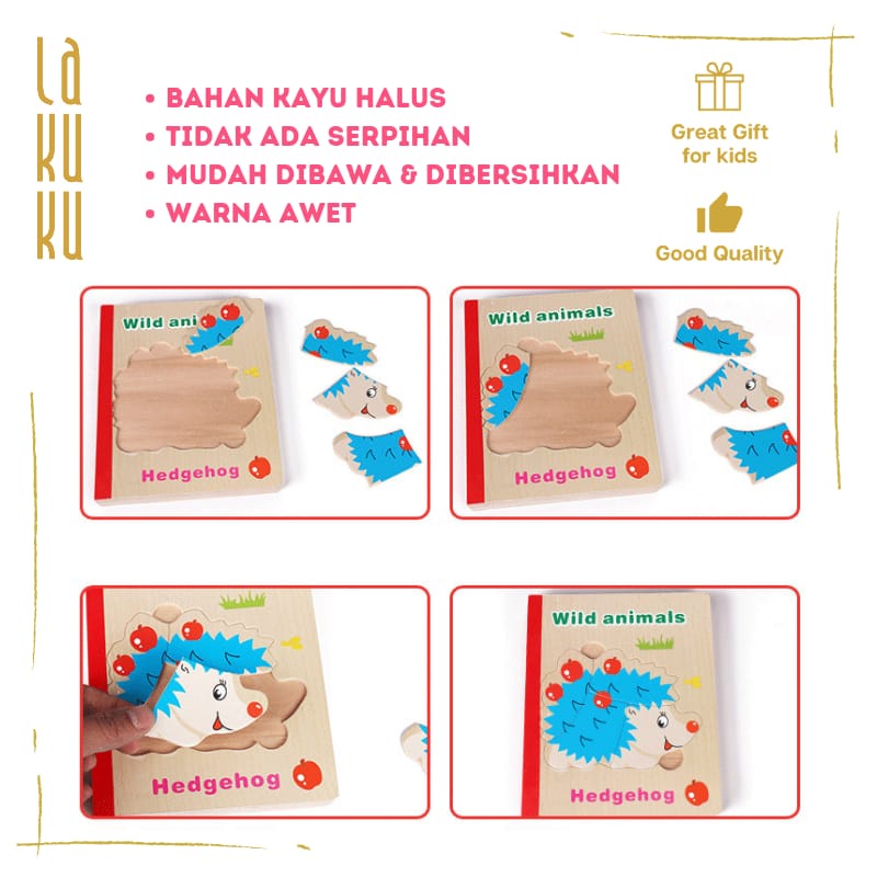 Lakuku - Wooden Puzzle Book 6 in 1 Mainan Edukasi Puzzle bentuk buku anak 2th+