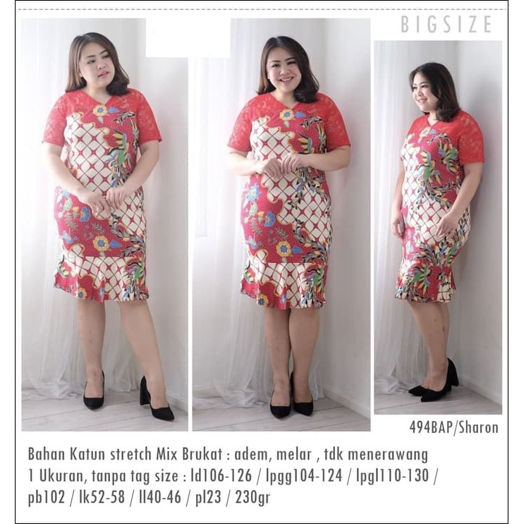 BUTIK JUMBO-Bigsize Dress Batik Jumbo Dress Batik Big size Baju Terusan Sharon