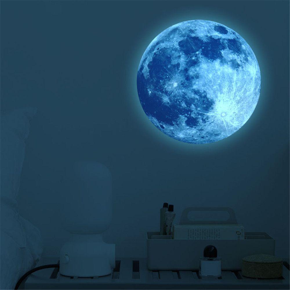 Populer Stiker Dinding Luminous Moon 3d Untuk Kamar Anak Kamar Tidur 20/30cm PVC Dekorasi Rumah