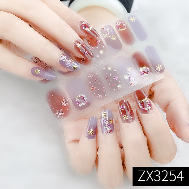 ZX 14Pcs/Set Stiker Kuku 3d Desain Bermotif High End Berlian Mutiara Permata Warna-Warni Untuk Tempel Tahan Air Tahan Lama Menicure Stickers Korea Self Adhesive Fashion Sticker kuku Full Aksesoris Dapat Kupas Mudah Digunakan Dan Dilepas Anti Air Nail Art