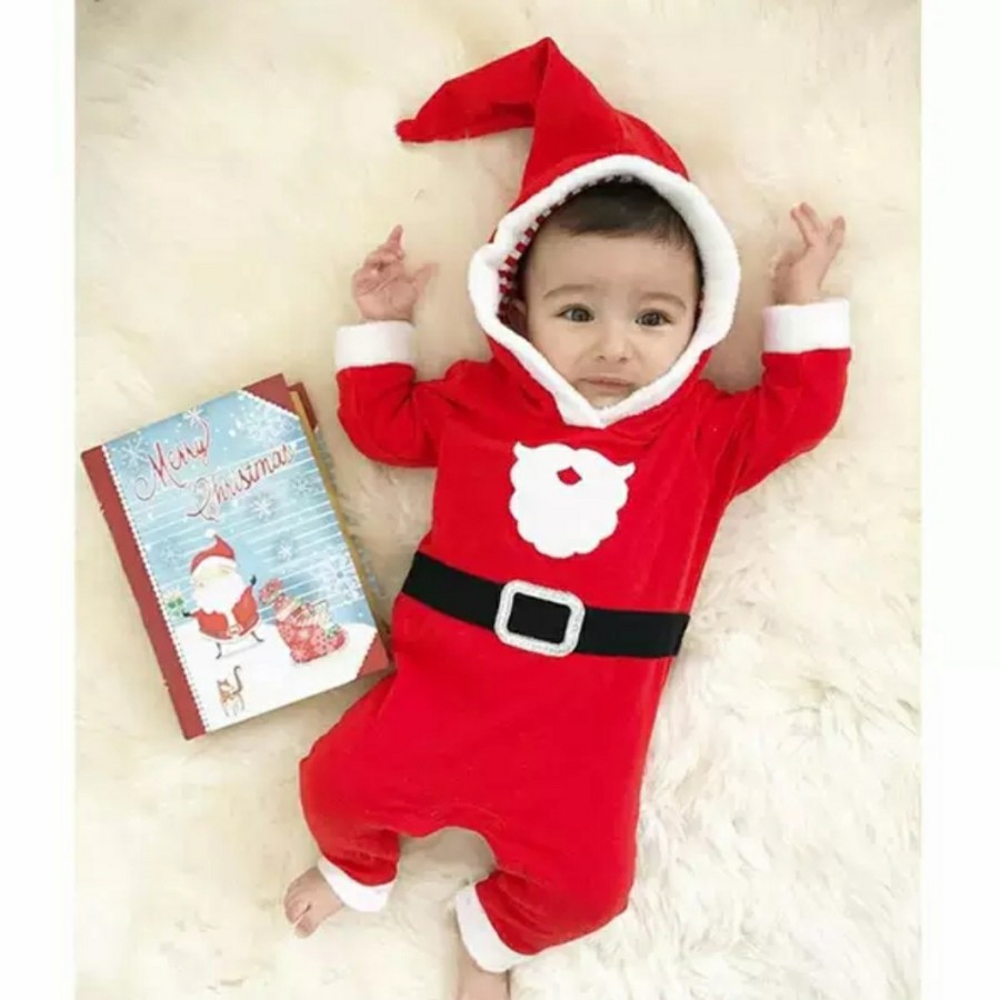 Santa Baby romper hoody baby christmas costume natal bayi santa claus