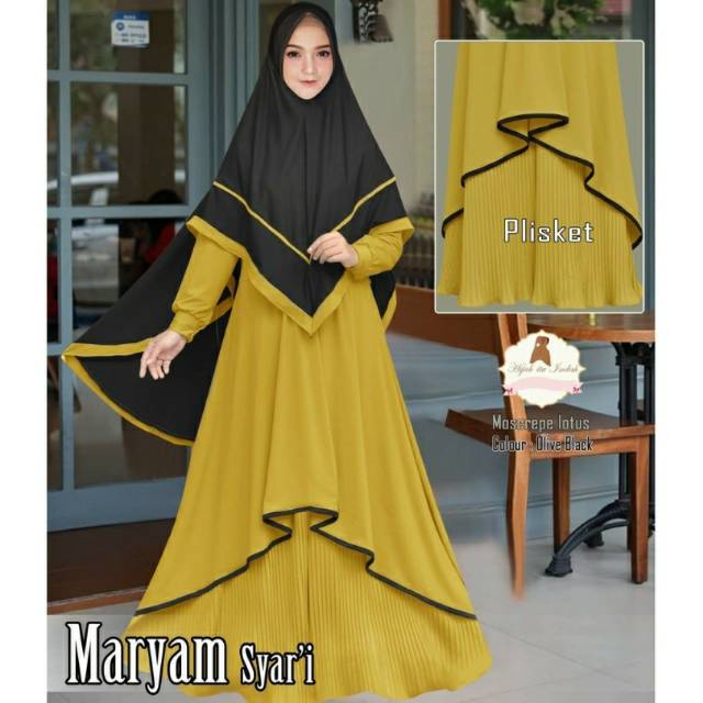 Gamis syari bergo khimar set big size jumbo XL XXL XXXL  bw5885 maryam syar'i detail plisket