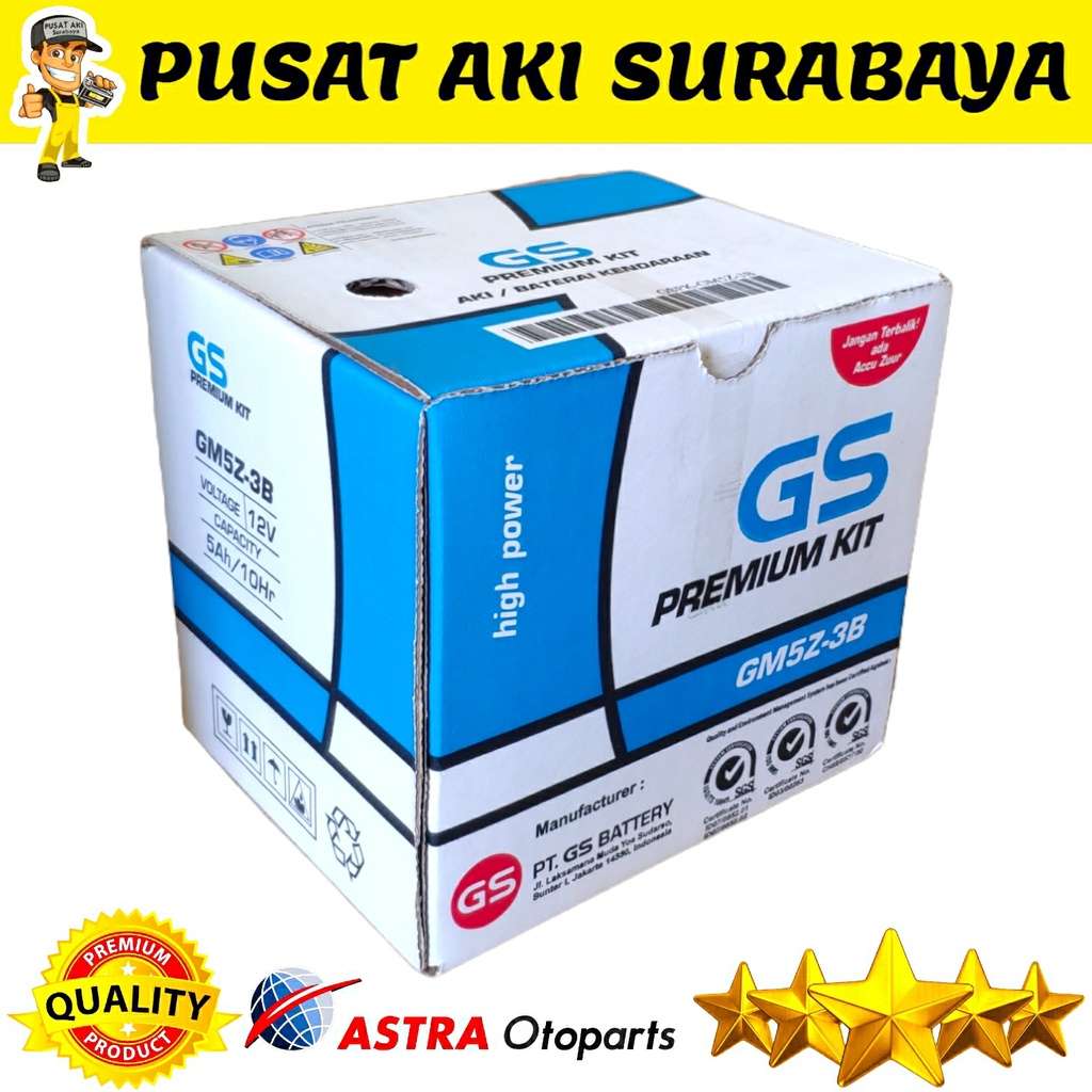 PRODUK BARU AKI GS ASTRA GM5Z 12 VOLT 5 AMPER UNTUK SEPEDA MOTOR JUPITER Z MX 135 MEGAPRO PRIMUS MTX5AL YB5LB YT7C