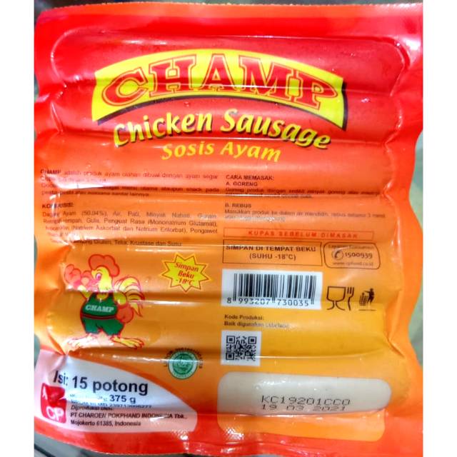 

PROMO DISKON CHICKEN SAUSAGE - SOSIS AYAM CHAMP 15 POTONG - 375 GR