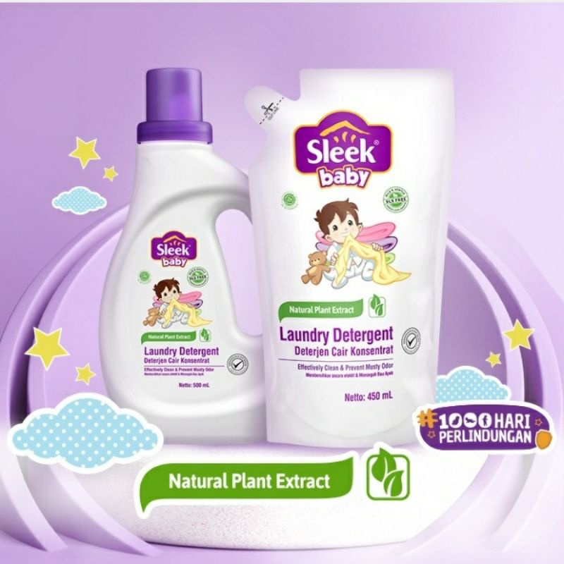 SLEEK Baby Laundry Detergent 500ml 450ml Travel Wash 100ml | Sabun Cuci Baju Bayi | Detergen Pakaian Bayi