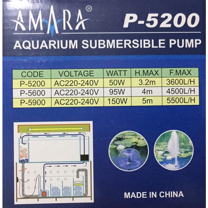 SUPER SALE Submersible Pump AMARA P-5200, Pompa Celup Air Hidroponik, Kolam Ikan