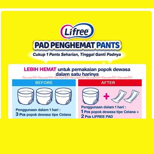 Lifree 15pcs Pad Penghemat Pants Refill Lapisan Penyerap Popok Dewasa Popok Isi Ulang Diapers Life Free Alas Diaper Popok Celana Perekat Li free 45cm