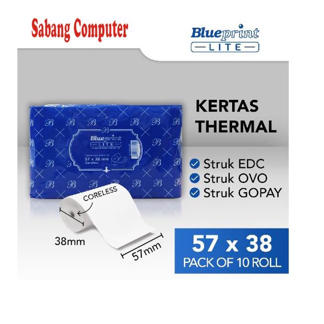 

KERTAS THERMAL BLUEPRINT LITE 57x38mm - 1 Pack isi 10 roll