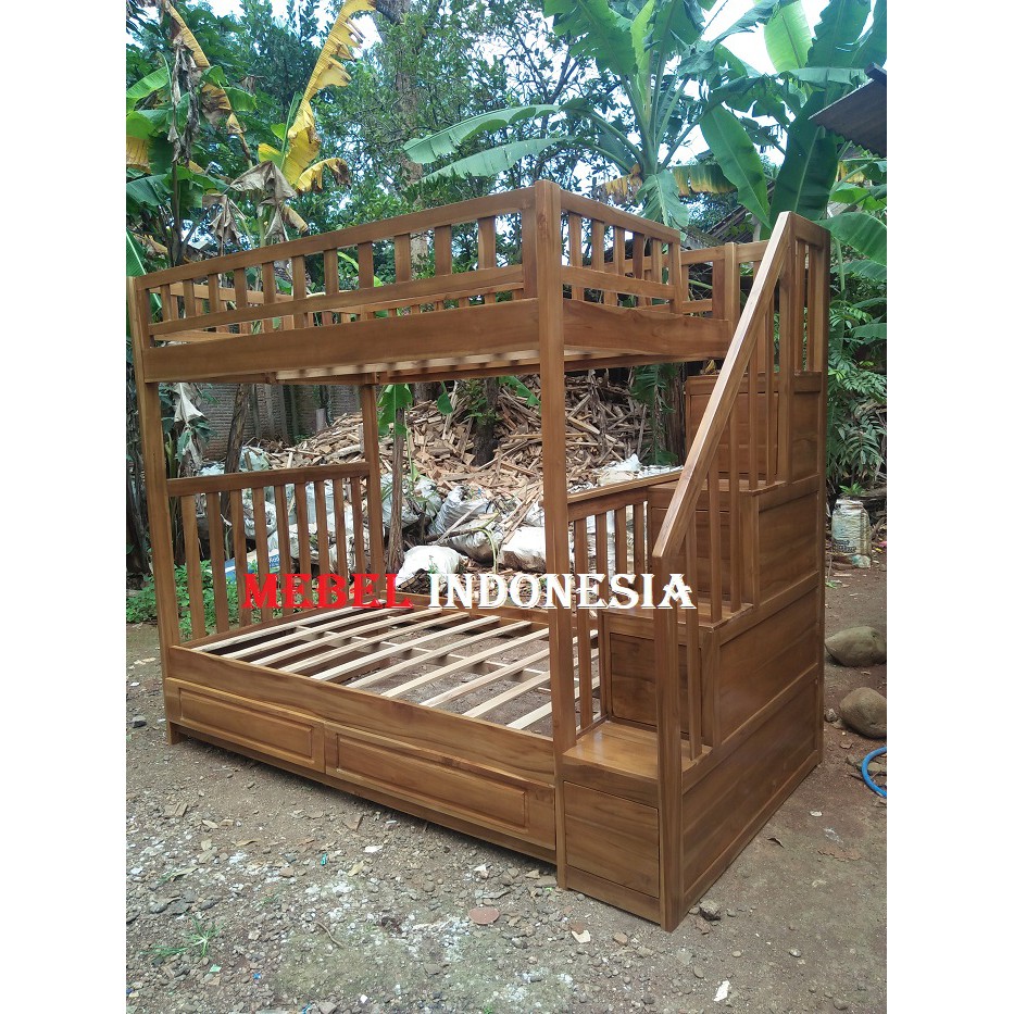 Promo Set Tempat  Kamar Tidur Tingkat Anak Minimalis Kayu Jati Mebel Jepara Perempuan Dan laki laki