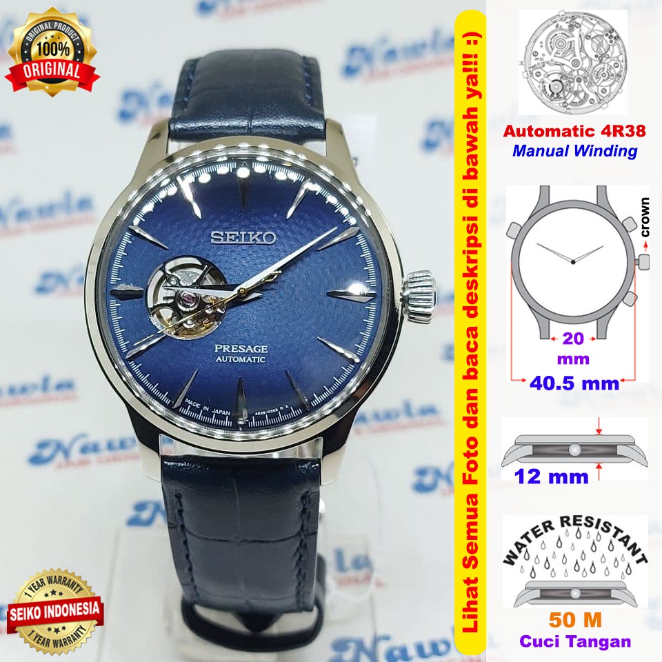 Seiko Presage SSA405J1 Cocktail Automatic Blue Moon - Jam Tangan Pria SSA405 Open Heart